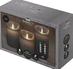 Anna's Collection LED Kerzen Set Dinu grau D 7,5 H 10 / 12,5 / 15 cm 3 St.