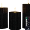 Anna's Collection LED Kerzen Set Riba schwarz D 7,5 H 10 / 12,5 / 15 cm 3 St.