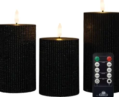 Anna's Collection LED Kerzen Set Riba schwarz D 7,5 H 10 / 12,5 / 15 cm 3 St.