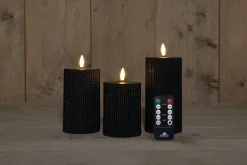 Anna's Collection LED Kerzen Set Riba schwarz D 7,5 H 10 / 12,5 / 15 cm 3 St.