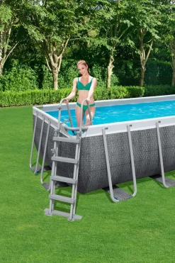 Bestway Stahlrahmen-Pool Power Steel Rattan-Look rechteckig 412 x 201 x 122 cm