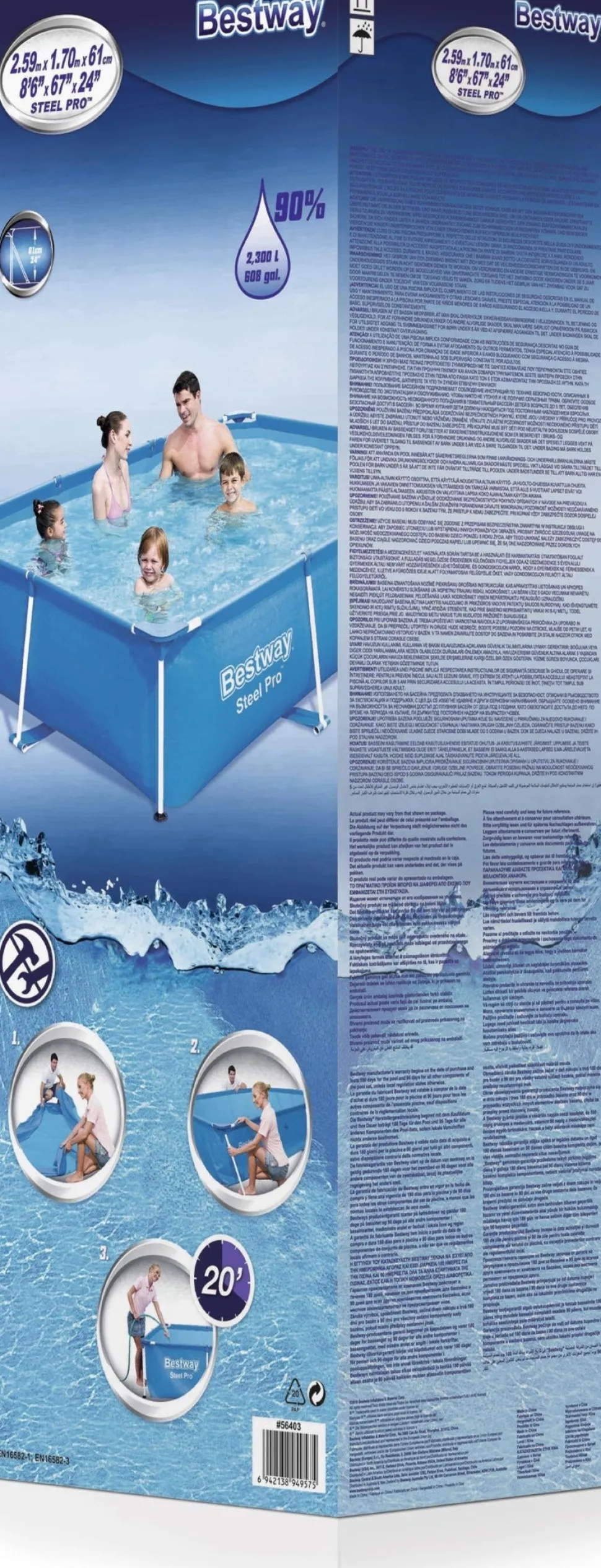 Bestway Stahlrahmen-Pool Passaat rechteckig 259 x 170 x 61 cm