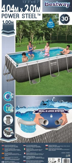 Bestway Stahlrahmen-Pool Power Steel Rattan-Look rechteckig 404 x 201 x 100 cm