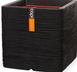 Capi Nature Rib Pflanzkübel quadratisch 30 x 30 x 30 cm schwarz gerippt