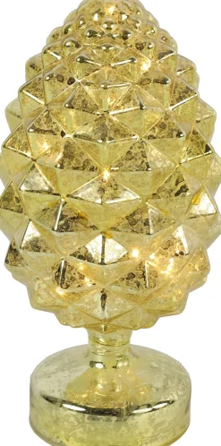 Countryfield Tischlampe Tannenzapfen Vardan gelb / gold 10 LEDs warmweiß D 12 H 23 cm