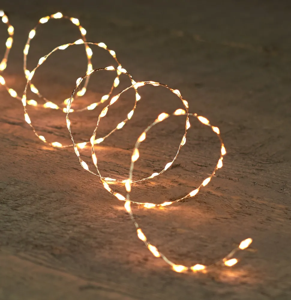 Drahtlichterkette silber 1 m mit 66 LEDs warmweiß