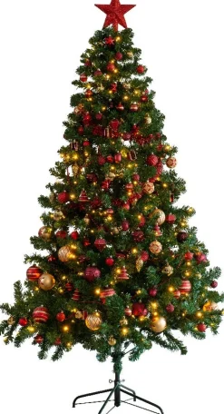 Everlands künstlicher Weihnachtsbaum Imperial rot / gold D 137 H 210 cm mit 380 LEDs