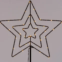 Gartenstecker Stern mit Timer schwarz warmweiß H 35 cm