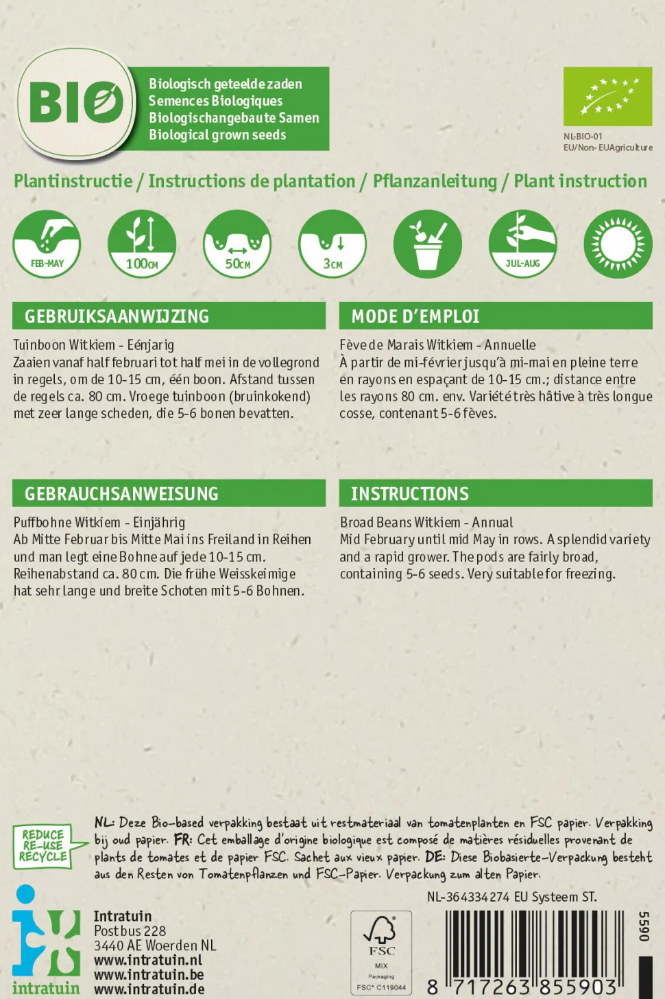Intratuin Ackerbohne (Vicia faba 'Weißkeimling') (BIO) Samen