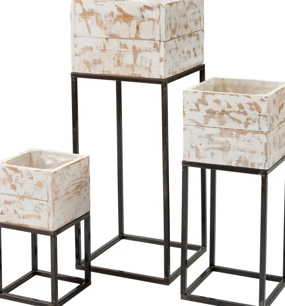 Intratuin Blumenkasten Kyra mit Ständer weiß / Holz 22 x 22 x 54 cm