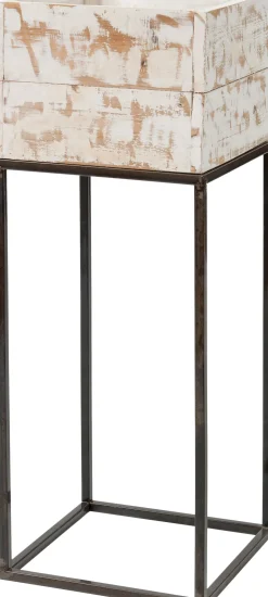 Intratuin Blumenkasten Kyra mit Ständer weiß / Holz 28 x 28 x 75 cm