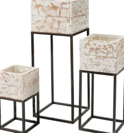 Intratuin Blumenkasten Kyra mit Ständer weiß / Holz 28 x 28 x 75 cm