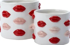 Intratuin Blumentopf Lip weiß / rot D 15 H 11 cm