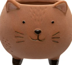 Intratuin Blumentopf mit Füßen Katze D 10 cm H 7,5 cm braun
