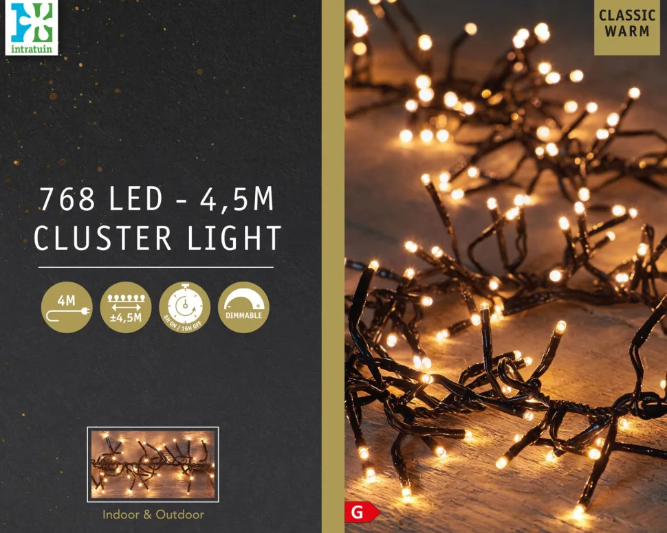 Intratuin Cluster-Lichterkette 4,5 m mit 768 LED Lämpchen klassisch warm