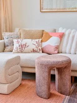 Intratuin Dekokissen Bobbi weiß / rosa / braun 45 x 45 cm