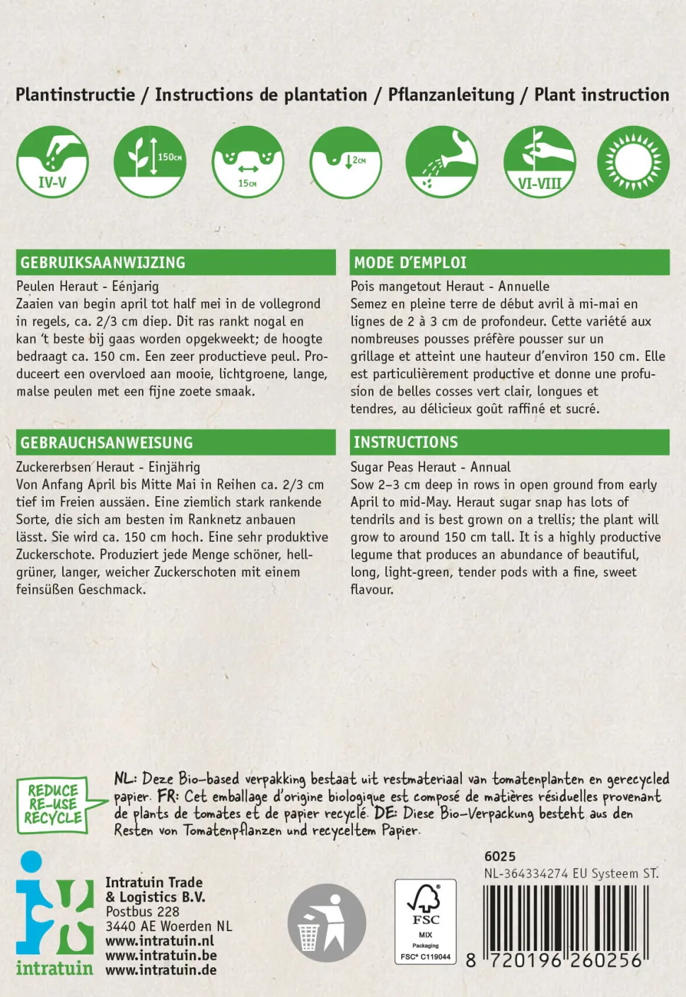 Intratuin Gemüsesamen Zuckererbsen (Pisum sativum 'Heraut')
