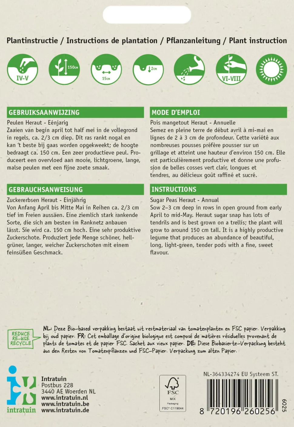 Intratuin Gemüsesamen Zuckererbsen (Pisum sativum 'Heraut')