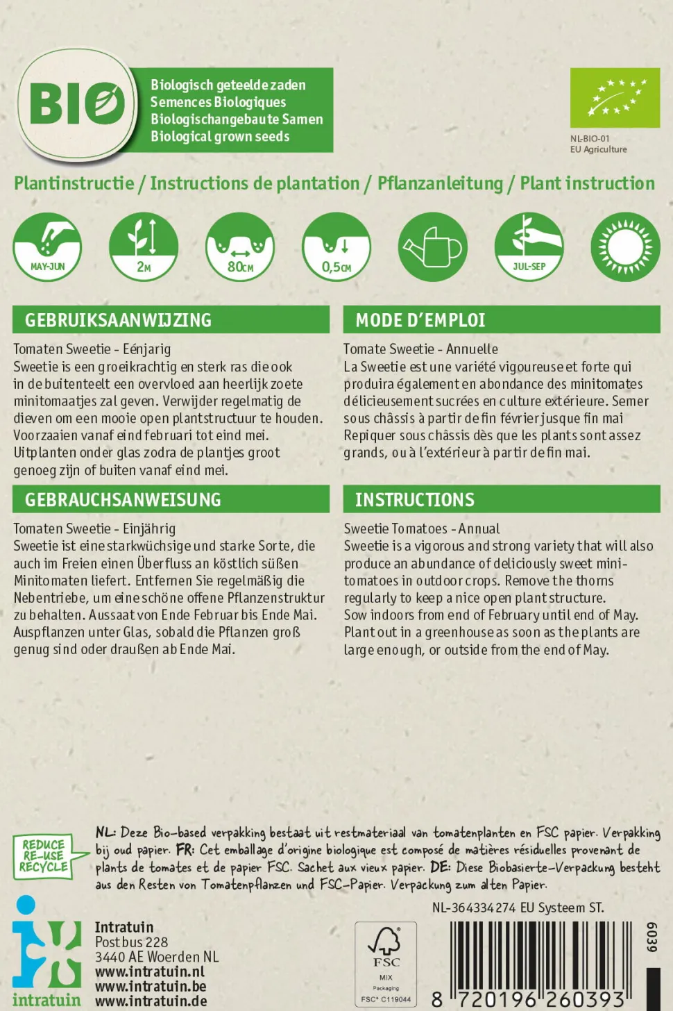 Intratuin Kirschtomate (Solanum lycopersicum 'Sweety') (BIO) Samen