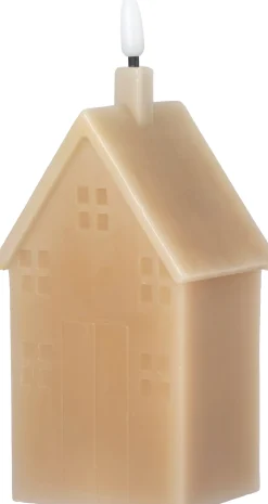 Intratuin LED Stumpenkerze Haus Tebi hellbraun 8 x 8 x 14,5 cm