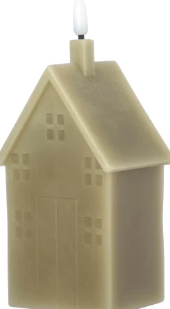 Intratuin LED Stumpenkerze Haus Tebi grün 7,5 x 7,5 x 17,5 cm