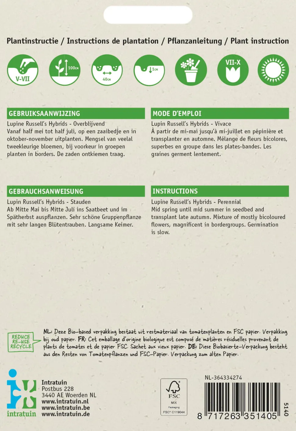 Intratuin Lupine (Lupines polyphyllus 'Russell's Hybrids') Blumensamen-Mischung