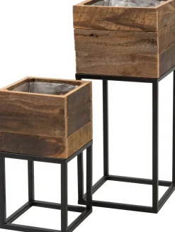 Intratuin Pflanzkübel Miles mit Ständer schwarz / Holz 18 x 18 x 34 cm