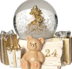 Intratuin Schneekugel Bär und Geschenke Miriam gold/weiß 11 x 9 x 9 cm