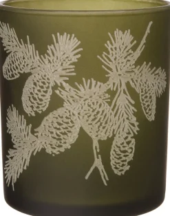 Intratuin Teelichthalter Mat Tannenzweig grün D 7 H 8 cm