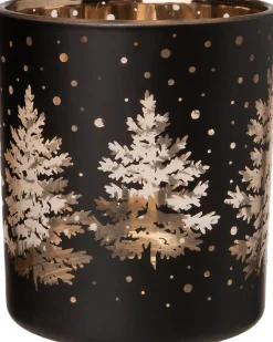 Intratuin Teelichthalter Bäume Schnee Poppy schwarz D 9 H 10 cm