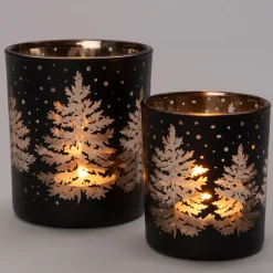 Intratuin Teelichthalter Bäume Schnee Poppy schwarz D 9 H 10 cm