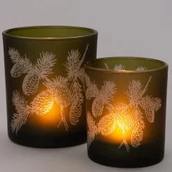 Intratuin Teelichthalter Mat Tannenzweig grün D 8,8 H 10 cm