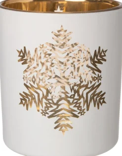 Intratuin Teelichthalter Schneeflocke Anton weiß / gold D 7 H 8 cm