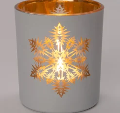 Intratuin Teelichthalter Schneeflocke Anton weiß / gold D 7 H 8 cm