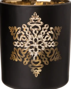 Intratuin Teelichthalter Schneeflocke Anton schwarz / gold D 7 H 8 cm