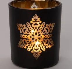 Intratuin Teelichthalter Schneeflocke Anton schwarz / gold D 7 H 8 cm