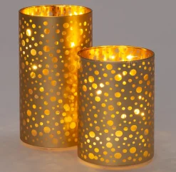 Intratuin Teelichthalter Punkte Abigail gold mit LED D 9 H 12 cm