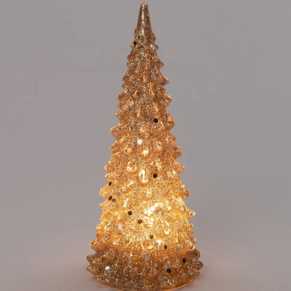 Intratuin Tischleuchte Weihnachtsbaum gold mit 1 LED warmweiß 7,5 x 7,5 x 17 cm