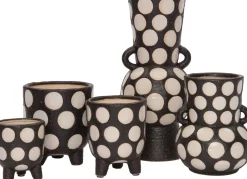 Intratuin Vase mit Fuß Pygros schwarz / beige D 17 H 38 cm