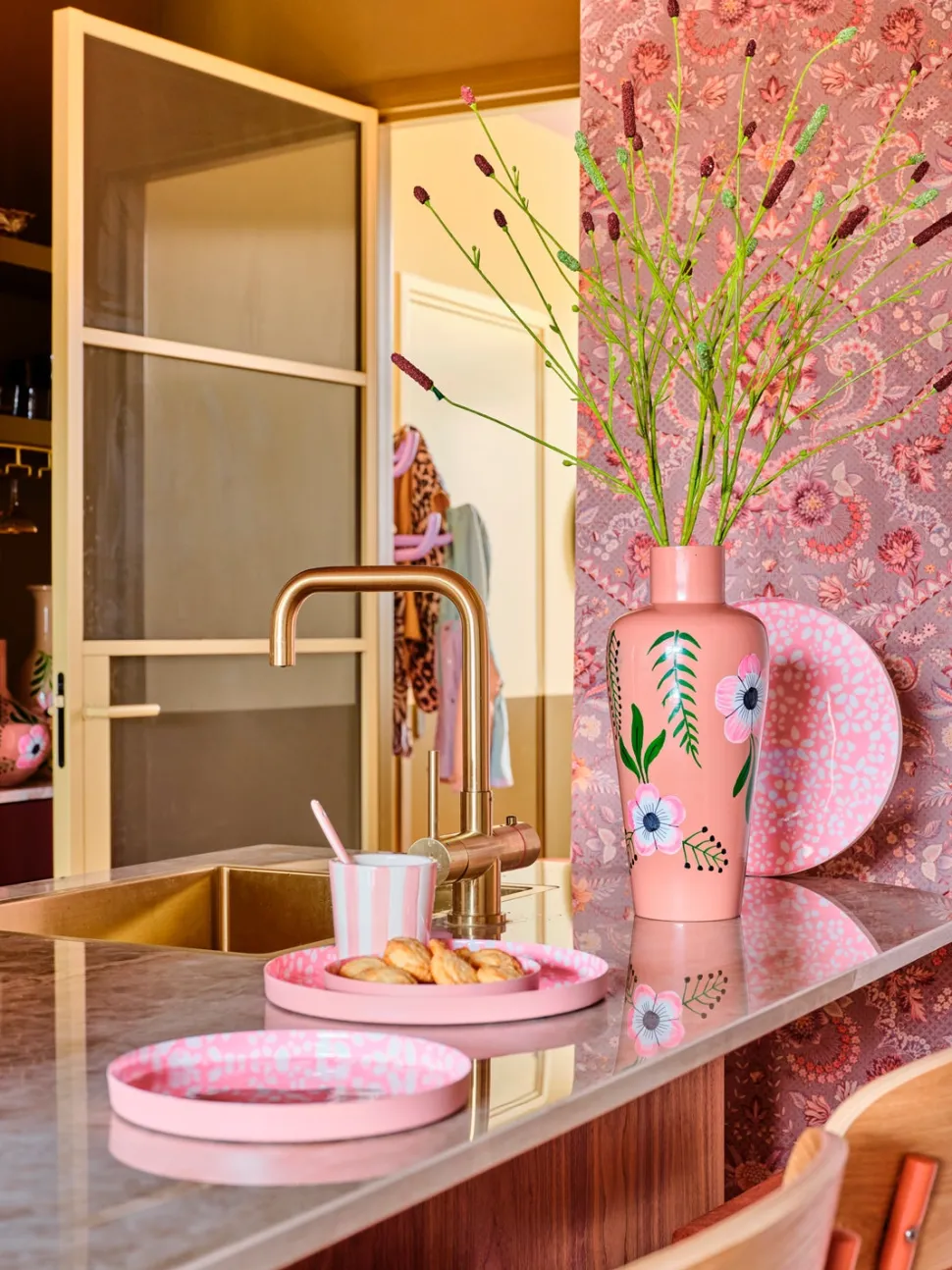 Intratuin Vase Shain beige/grün D 14 H 38 cm