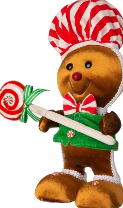 Intratuin Weihnachtsdeko Candyline Lebkuchenmann mit Lolly rot / braun 18 x 12 x 26 cm