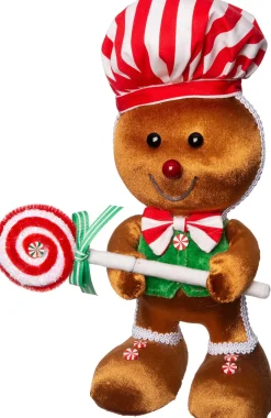 Intratuin Weihnachtsdeko Candyline Lebkuchenmann mit Lolly rot / braun 18 x 12 x 26 cm