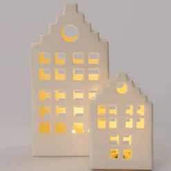 Intratuin Weihnachtsdeko Häuschen creme LED warmweiß 6,8 x 5,5 x 10,2 cm
