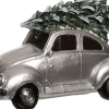 Intratuin Weihnachtsdorf Auto Beetle mit Weihnachtsbaum silber 11 x 5,3 x 7 cm