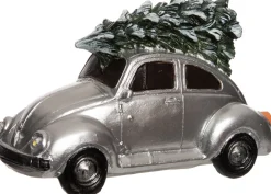 Intratuin Weihnachtsdorf Auto Beetle mit Weihnachtsbaum silber 11 x 5,3 x 7 cm
