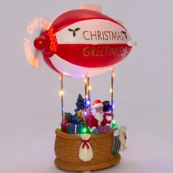 Intratuin Weihnachtsdorf Miniatur-Zeppelin mit Weihnachtsmann 23 x 12 x 18 cm