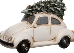 Intratuin Weihnachtsdorf Auto Beetle mit Weihnachtsbaum creme 11 x 5,3 x 7 cm