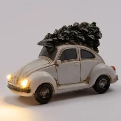 Intratuin Weihnachtsdorf Auto Beetle mit Weihnachtsbaum creme 11 x 5,3 x 7 cm