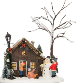 Intratuin Weihnachtsdorf Miniatur-Haus mit Baum 14 x 13,5 x 19 cm
