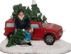 Intratuin Weihnachtsdorf Miniatur-Auto mit Weihnachtsbaum 11,5 x 7,8 x 7,6 cm